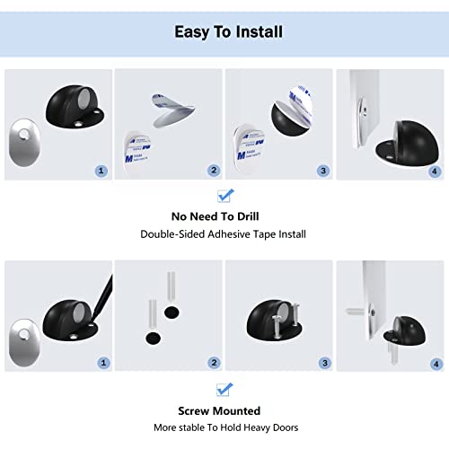 Magnetic Door Stoppers, No Drill Door Stops Magnetic Floor Mount Door Stopper, Self Adhesive, Black Magnet Door Stop Wall Protector Door Catch Door Holder, 2 Pack #TOP6