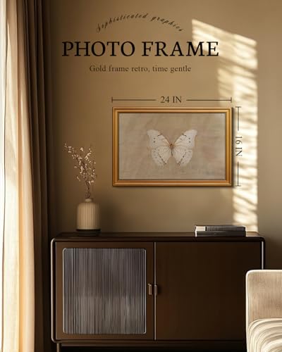 Image of VIYYIEA Vintage Gold Framed Wall Art for Living Room, White Butterfly Canvas Prints Home Decor, Oil Painting Picture, Bedroom Wall Decor Gifts for Friends or Family -【Morpho polyphemus】-(24L x 16W)