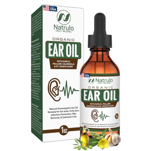 Organic Ear Oil for Ear Infection - Natural Eardrops for Ear Pain Swimmers Ear & Wax Removal - Kids Adults Baby & Dog Earache Remedy - Ear Drops with Mullein Garlic Calendula Made in USA