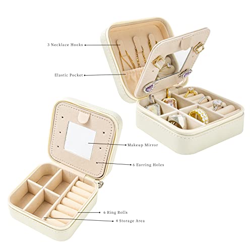 Image of KElofoN Travel jewelry case Travel jewelry box Travel Jewelry Organizer Small Jewelry Organizer Box Gift for Girls Women with Mirror(White)