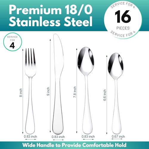 16 Piece Silverware Set for 4, Premium Stainless Steel Cutlery Set, Utensil Sets, Flatware Sets for 4, Forks Spoons and Knives Set Dishwasher Safe for Home Kitchen - Image 4
