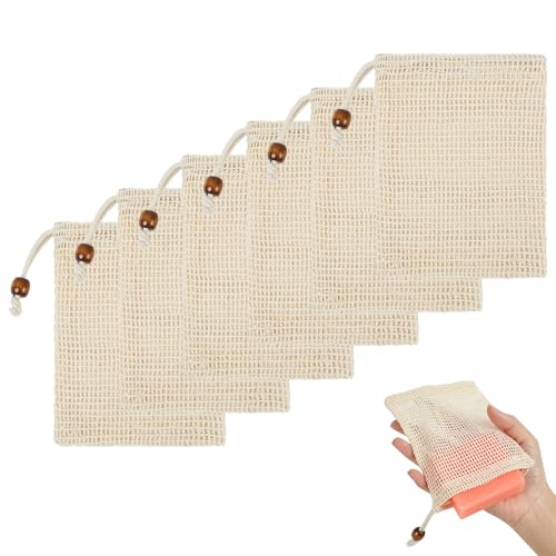 Alaoo Soap Bag 6PCS Sisal Soap Bags for Shower and Foaming with Drawstring Natural Sisal Exfoliating Soaps Bags for Drying Soaps Bathing and Washing
