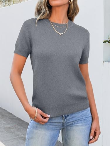 Image of ANRABESS Womens Short Sleeve Sweaters Wool Blend Crew Neck Sweater Shirts Business Casual Work Tops 2026 Summer Outfits
