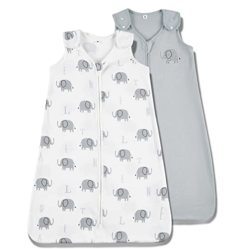 Image of TILLYOU Cotton Sleep Sack 2 Pack - TOG 1 Baby Wearable Blanket with 2-Way Zipper, Extra Soft Sleeveless Sleeping Bag for Infants, Gray Elephant & Light Gray, 6-12 Months