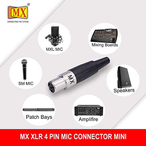 Image of MX 4 Pin XLR Microphone Connector pin Pure Copper Nickel Plated Pins1 for High Conductivity microphone (4 Pin Mic Female Mini XLR - Pack of 1, Female Connector)