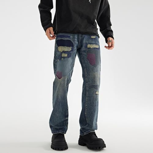 Jeans Pants Trouser Denim Spring and Autumn Heavy Weight High Street Piercing Men's Loose Classic Rascal Trendy Casual2