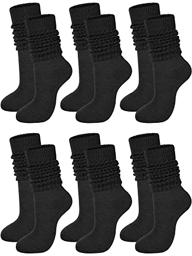Bencailor 6 Pairs Women Slouch Socks Cotton Scrunch Stacked Knee Boot Socks for Women Men 80s 90s