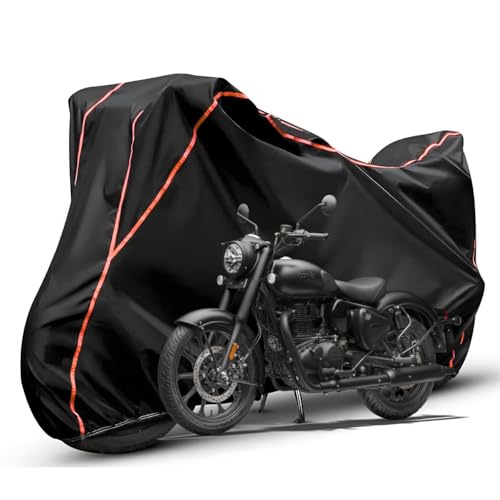 Image of Waterproof Bike Body Cover Compatible with RE Classic 350 Dustproof Scratchproof - Motorcycle Cover for Two Wheeler, Outdoor Full Cover with UV, Duty, Rain Protection (Black & Red)