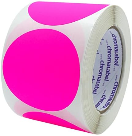 ChromaLabel 3 Inch Round Label Permanent Color Code Dot Stickers, 500 Labels per Roll, Fluorescent Pink