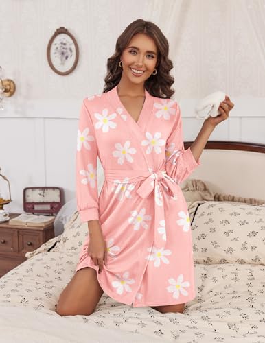 HOTOUCH Womens Robe Lightweight Short Knit Bathrobe Soft Ladies Sleepwear with Pockets - Image 5