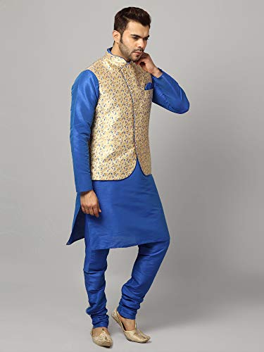 Image of Uri and MacKenzie Men's Silk Blend Kurta Churidar Pyjama with Stylish Nehru Jacket