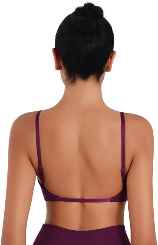 Sunzel Women's Open Back Sports Bra Adjustable Spaghetti Strap Seamless Low Impact Workout Gym Yoga Bra with Removable Pads