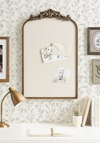 Image of Kate and Laurel Arendahl Arch Pinboard; Gold; 19 x 31; Framed Arched Ornate Vintage Pinboard for Unique Display; Organization; and Decor Options