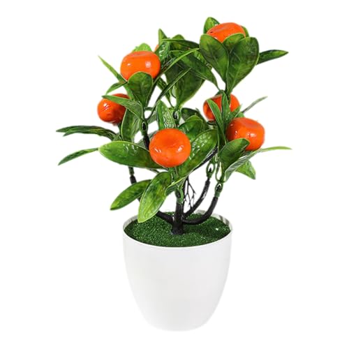 Mini Artificial Fruit Tree Potted Fake Bonsai Plant with Pot Decorative Lifelike Peach Strawberry...