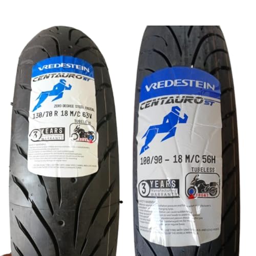 Image of Motorcycle Tyre Combo Pack, 100 /90-18 56H TL and 130 /70R18 63V TL Radial, specifically designed for RE 350 Interceptor 650, 3 Years Manufacturing Warranty (Manufacturing Date 2024)