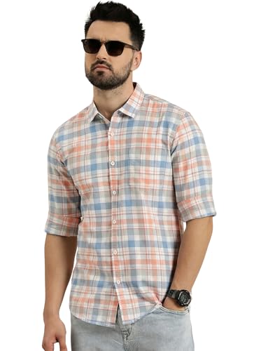 Image of IndoPrimo Men's Checked Slim Fit Casual Shirt Premium Cotton Full Sleeve Plaid Shirt with Chest Pocket Stylish Summer & Office Wear