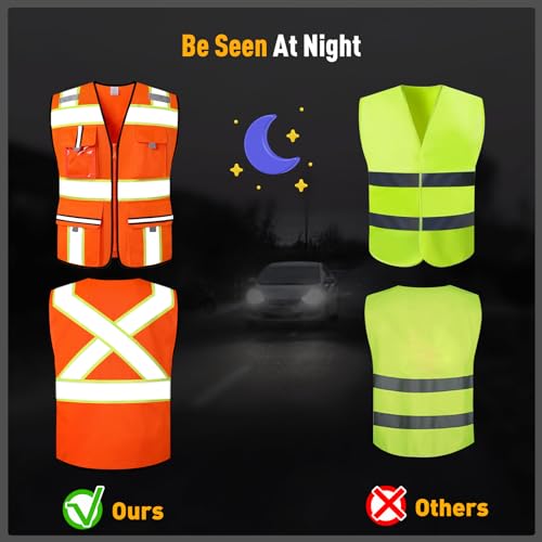 Image of Class 2 Safety Vest with Zipper Front and multiple Pockets, High Visibility Vest, Meets ANSI /ISEA Standards
