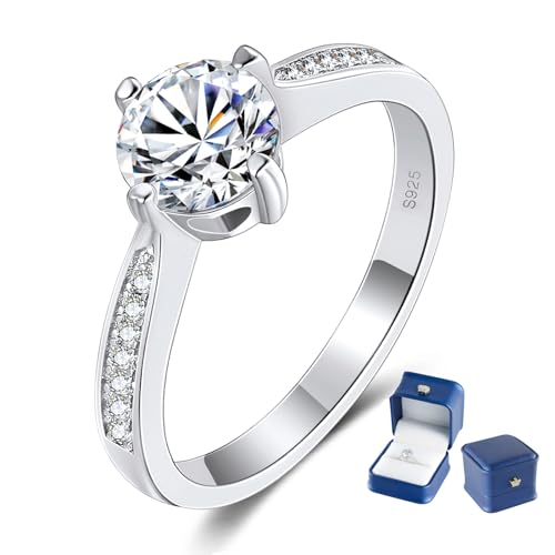 MYBELLNA Moissanite Ring für Frauen, 1ct D Farbe VVS1 Klarheit Brillante Runde Schliff Labor Diamant Ring 18K Weißgold überzogen 925 Sterling Silber Versprechen Ringe für Frauen Verlobung Hochzeit MYBELLNA Moissanite Ring für Frauen, 1ct D Farbe VVS1 Klarheit Brillante Runde Schliff Labor Diamant Ring 18K Weißgold überzogen 925 Sterling Silber Versprechen Ringe für Frauen Verlobung Hochzeit