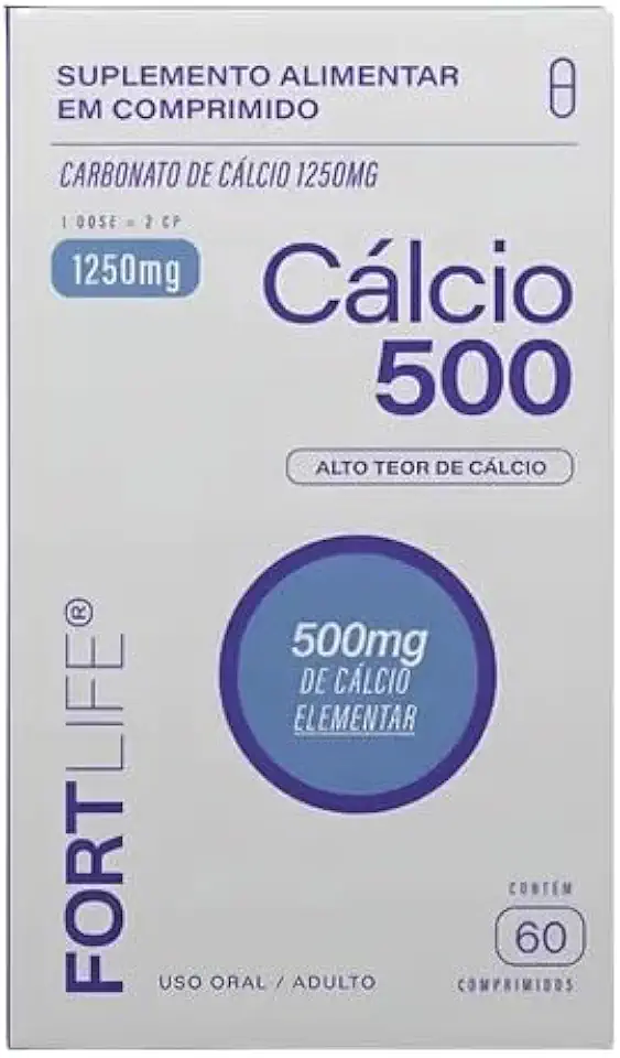 Cálcio 500 (Carbonato de cálcio 1250mg) Suplemento Mineral para Ossos Fortes 60 Cápsulas