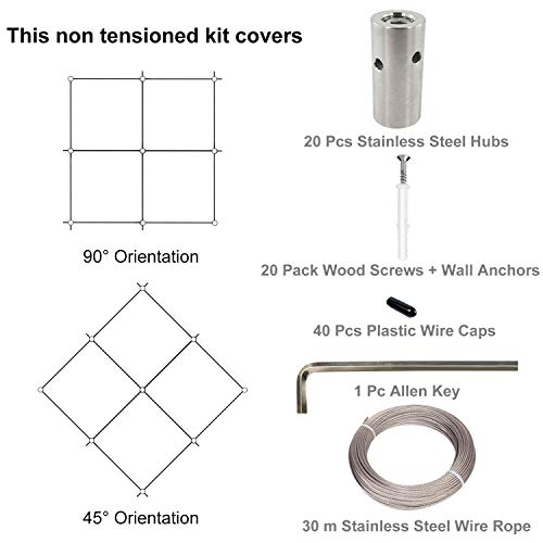 Cke 20 Pack Green Wall Stainless Steel Hubs, Wire Cable Trellis System Kit With 98 Feet 1/8" Wire Rope Cable For Climbing Plants, Vines And Green Wall, Non Tensioned Kit For Brick Wall, Fence Panels #TOP1
