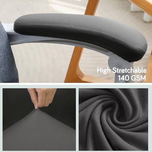Image of HOKIPO 'SereneSolids' 140 GSM Armrest Covers for Office Chair (Elastic Style), 1 Pair, Grey (AR-5933-GRY)