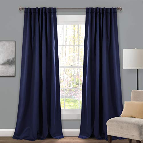Lush Decor Insulated Back Tab Room Darkening Window Curtain Panels, Pair, 52" W x 84" L, Navy - Drapes - Long Curtains for Bedroom or Living Room