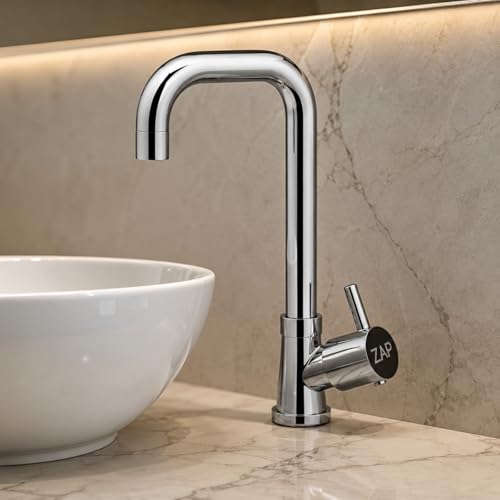Image of ZAP AquaSwan Brass Swan Neck Kitchen Tap | 360 Swivel Spout Faucet | Heavy Duty Chrome Finish Deck Mounted Sink Tap | Leak Resistant Kitchen Faucet for Sink, Wash Basin & Utility Area