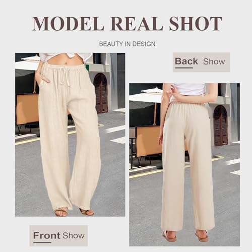 Women's Linen Drawstring Pants - High Waist Loose Fit with Side Pockets3