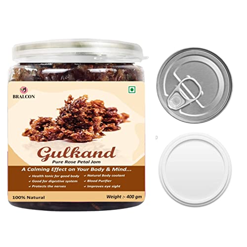 BRALCON Natural Gulkand (Rose Petal Jam) - 400g | Sun-Cooked Damask Rose Petals & Rock Sugar - Kesar Elaichi| Gulkand for Paan