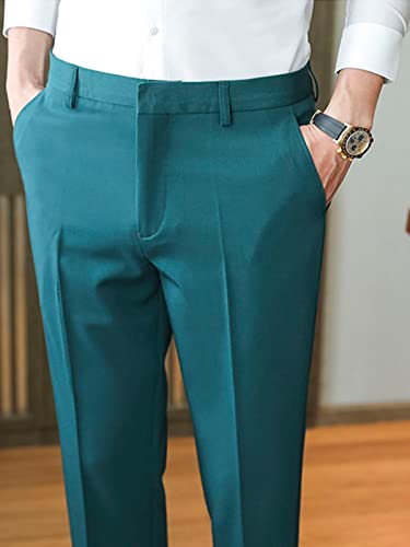 Men's Solid Color Dress Pants Slim Fit Flat Front Ankle Length Business Suit Pants Formal Wear3