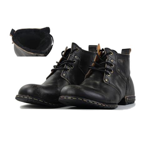 Image of OSSTONE Moto Boots for Men Fashion lace-up Leather Chukka Boots Casual Shoes OS-6015-2-retro-brown-US-R