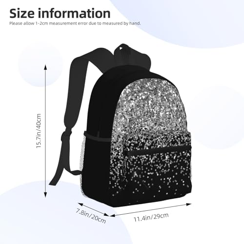 Silver Black Glitter Sparkle Casual Backpack – Lightweight Travel Daypack, Multi-Pocket Laptop Hiking Bag, Durable Polyester Pack For Outdoor Camping Cycling2