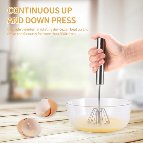 KSENDALO SUS304 Stainless Steel Whisk & Beater Set - Manual & Automatic Handheld Easy Semi-Auto Mixer for Cooking - 12 & 14inch Frother Spinner, Mixer & Stirrer for Eggs, Hand, and Milk