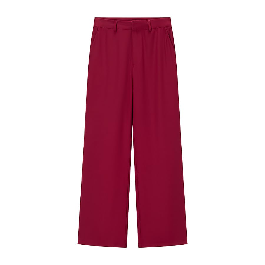 Womens Modern High-Waisted Wide Leg Dress Pants Zipper Closure Trousers with Belt Loops and Pockets