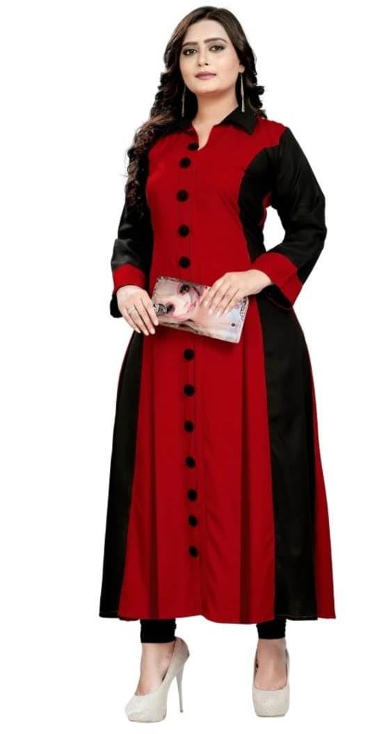 Raj Collection Women Rayon Printed Full Length Fit & Flared Western Dress Red Color-image-44