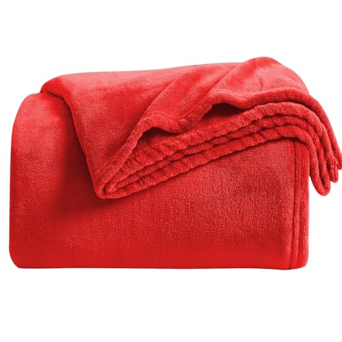 KMUSET Super Soft Throw Blanket Premium Silky Flannel Fleece Twin Red Microfiber Lightweight Blanket All Season Use