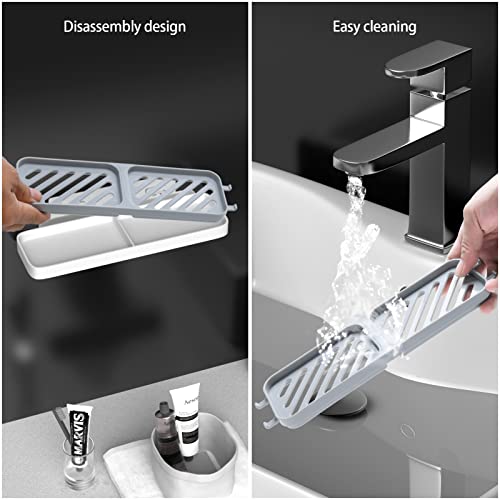 GZEINB Soap Dish for Shower Wall, Double Layer Design with Drainage and Soapy Water Collection, Holds Two Bars of Soap and Carries 4 Hooks, Grey, Rectangular, Polypropylene (PP) Material - Image 4