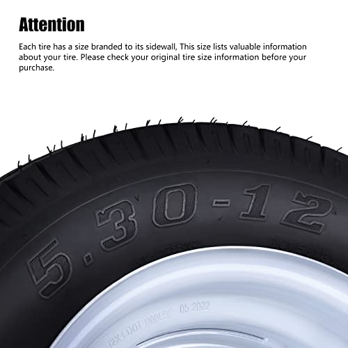 Image of 5.30-12 5.30x12 530-12 5.30-12 Trailer Tires with 12 inch Rims, 5 Lug on 4.5 inch, Load Range C, 6PR