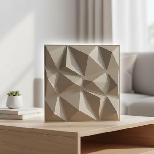 Image of Kayra Decor Wall Panels for Bedroom - PVC Diamond Design, Mega Graige Color 19.7 inch X 19.7 inch (Pack of 18) - Covers 48.51 Sq. Ft.