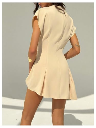 MakeMeChic Women's Mock Neck Mini Dress Asymmetrical Cap Short Sleeve Work Office Dresses3