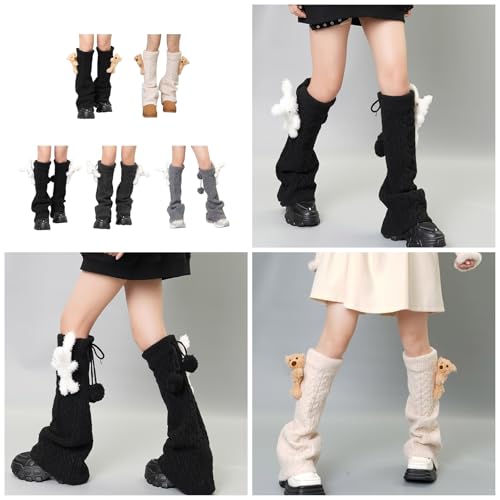Warm Cable Knit Leg Warmers Drawstring Footless Long Socks For Women Girl Fairycore Plush Rabbits Bear Dolls Boot Covers Flar2