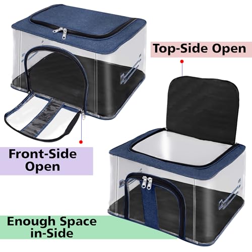 Image of Storite 4 Pack Nylon 33 L PVC Transparent Moisture Proof Storage box for Clothes Closet Wardrobe Organizer for Clothes Saree Bags with Carry Handle (DarkBlue, 44L x 31W x 24H cm)