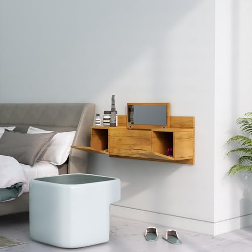 Image of Bniture Engineered Wood Wall Mount Dressing Table with 2 Door, Mirror and Huge Storage Space | Wall Mount Vanity (Giant Wood, HXDR109)