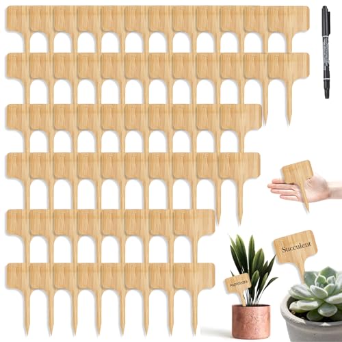 60 placas para plantas de bambú, Etiquetas para plantas de bambú con rotulador incluido placas para etiquetar resistentes a la intemperie para huerto verduras hierbas flores macetas