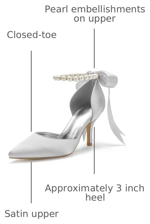 Image of Women's Pearl White Wedding Shoes for Bride High Heels Pointed Toe Bridal Shoes Satin Prom Party Dress Pumps Sandals
