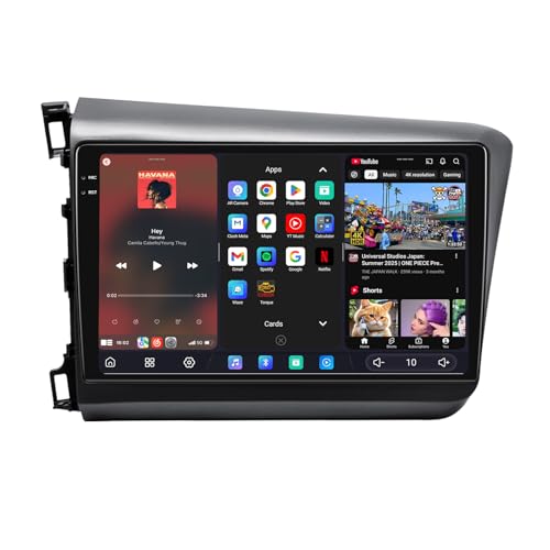 JOYING Radio for Honda Civic 2012 with Wireless Carpaly & Android Auto 2K QLED Touch Screen 9.5 Inch Android 13 Car Stereo 12GB+256GB with Mirror Link AM/FM GPS Bluetooth 5G WiFi(JY-HT142N12)