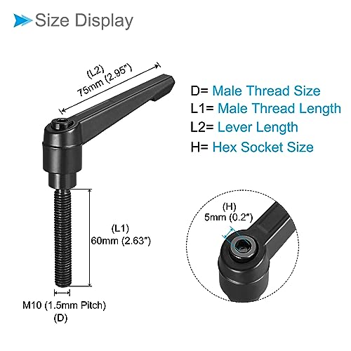 Image of Clamping Lever Handles, M10 x 60mm Male Thread, Adjustable Quick Release Locking Rotating Bolt Knobs Black - (Applications: for Lathe Machinery), 2-Pieces