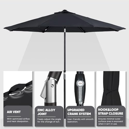 Image of Tempera Patio Market Outdoor Table Umbrella with Auto Tilt and Crank, Large Sun Umbrella with Sturdy Pole & Fade Resistant Canopy, Easy to Set