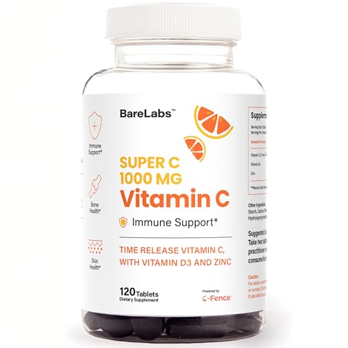 BareLabs Time Release Vitamin C 1000 mg + Vitamin D3 1000 IU + Zinc 30 mg | Immune Support & Collagen Boost | Non-GMO, All-Day Antioxidant | 120 Tablets Super C