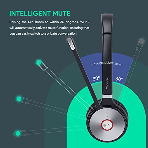 Yealink WH66 Stereo Wireless DECT Headset Teams Certified,Long Wireless Range 160m/525ft,Talk Time 14H,Speaker,Work with PC/Laptop/Desk Phone,Cell Phone (USB-A,Bluetooth),Noise Canceling Microphone - Image 5